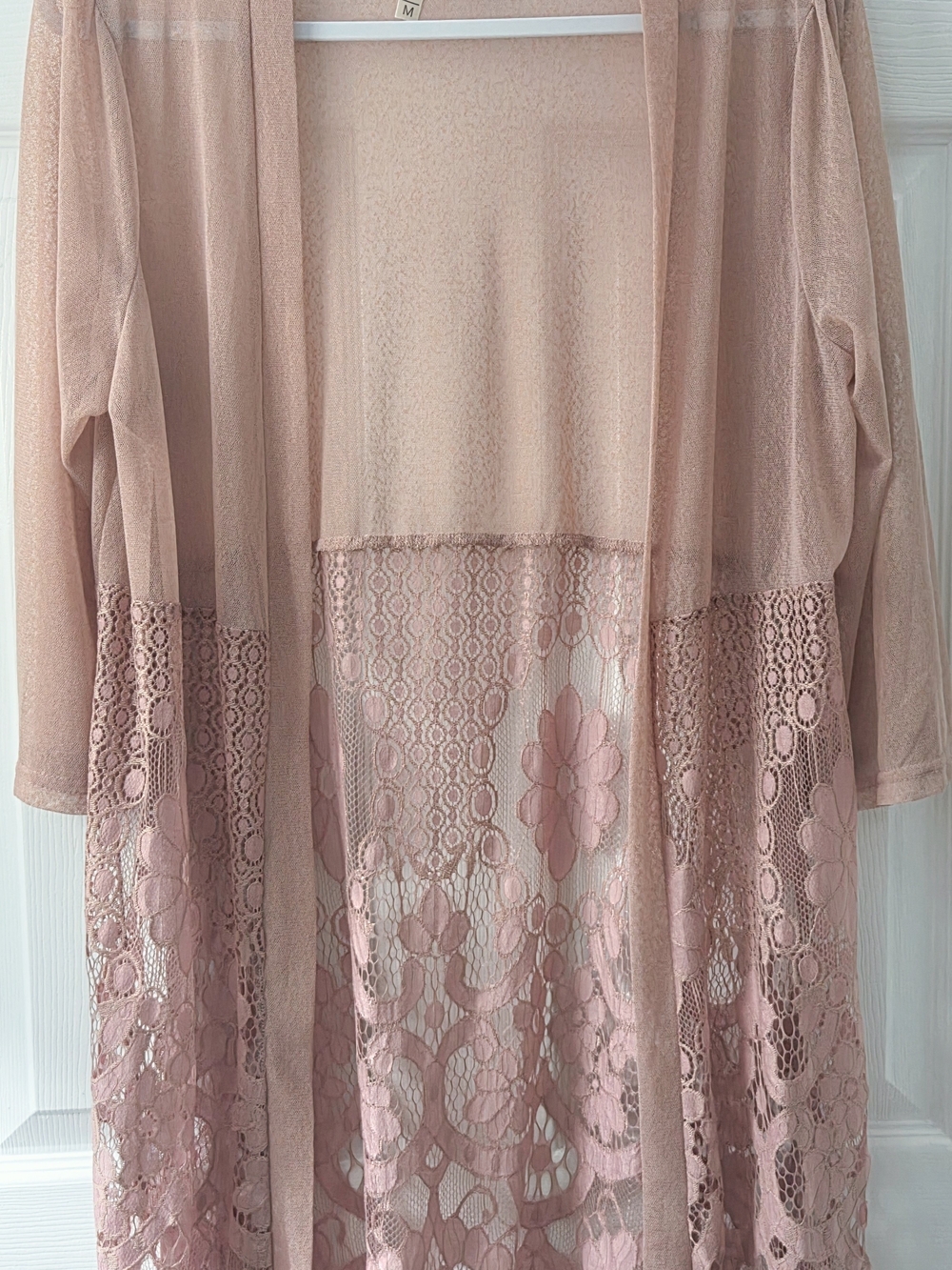 Forgotten Grace Boho Sheer Blush Pink Lace Duster